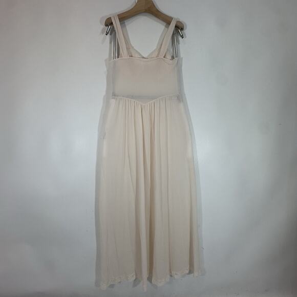 Vintage Blush Nylon Slip Dress Lace Bodice Maxi Nightgown Romantic Cottagecore - Picture 7 of 10